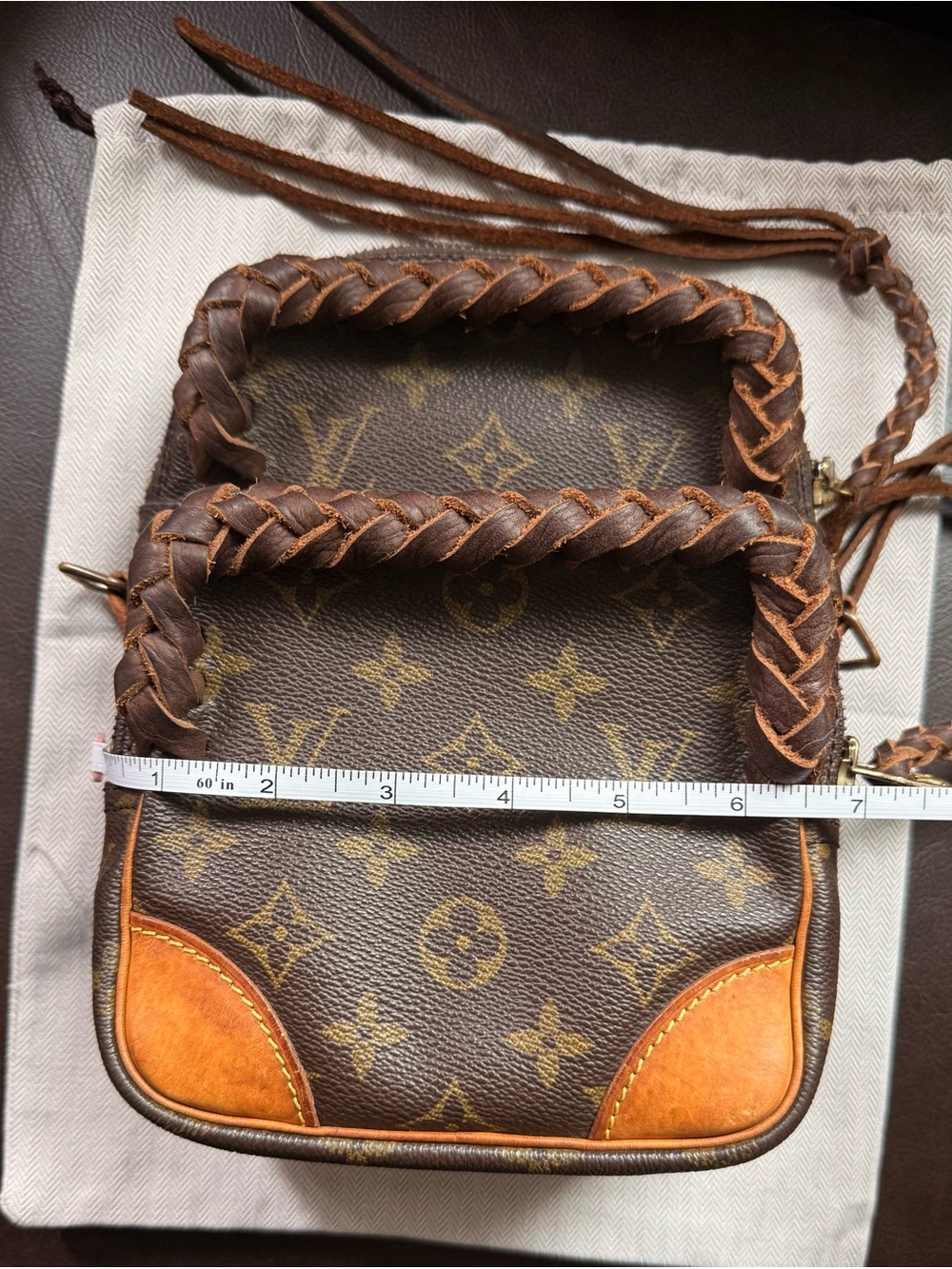 Louis Vuitton Vintage Boho Amazone Monogram Braided Trim Revamped AUTHENTIC - Picture 8 of 9